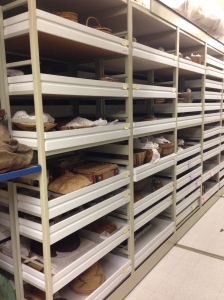 Drawers of non-Alaskan baskets selected for deaccessioning. 